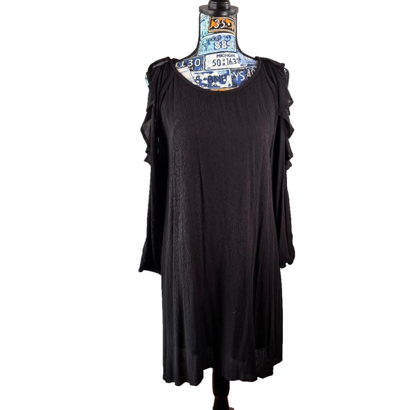 Old Navy Black Midi Dress Cold Shoulder Long Sleeve Size S Boho - Picture 1 of 8